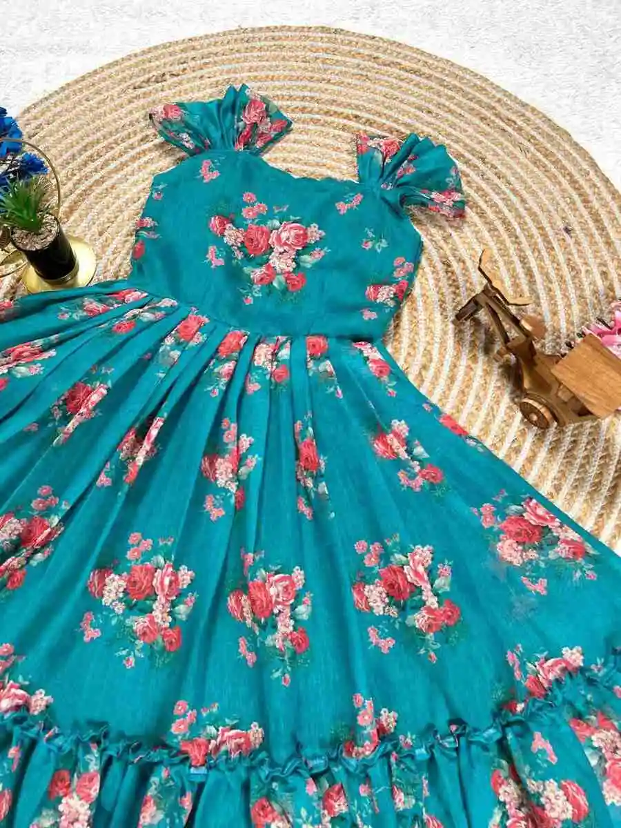 2FANCY CHANDERI FLORAL PRINTED WORK KID'S GOWN FESTIVE WEAR WHOLESALE PRICE ETHNIC GARMENT (4)