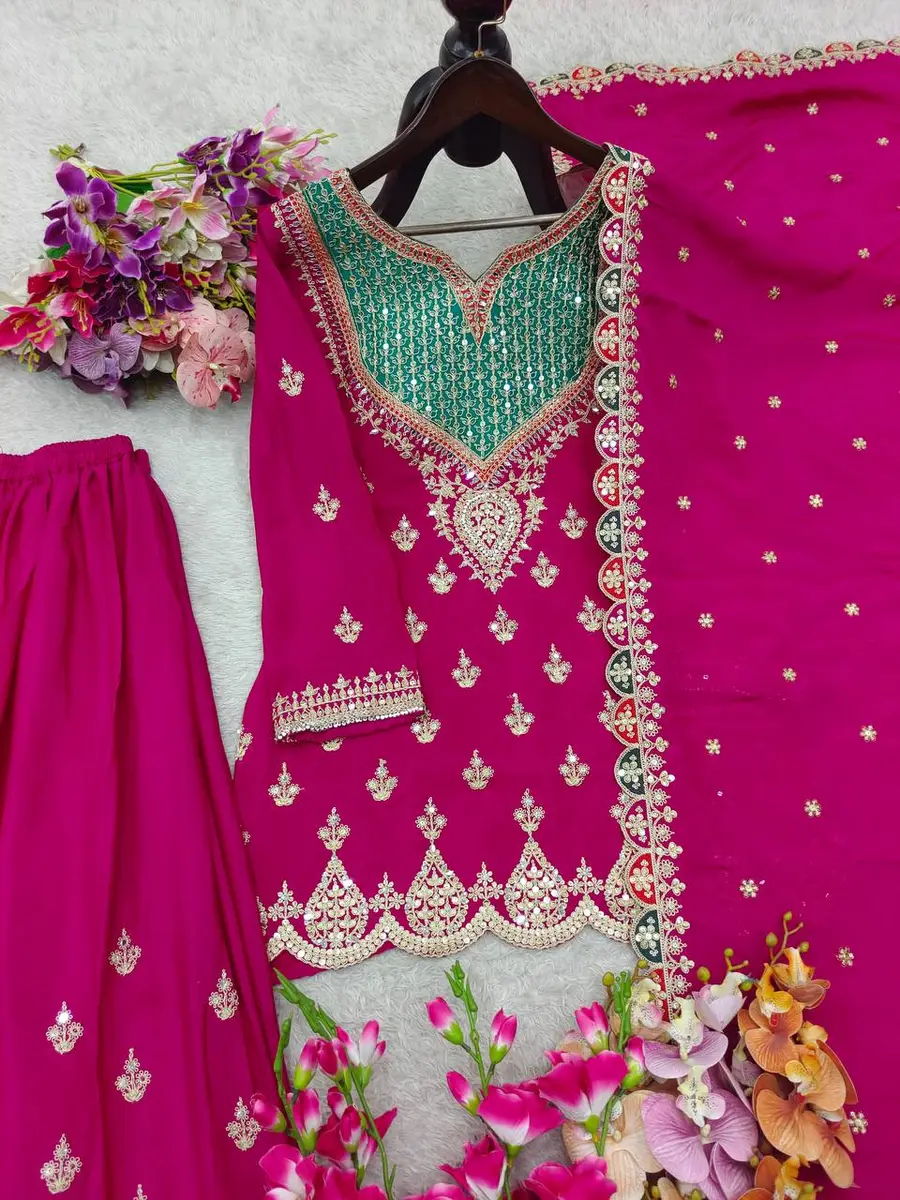 2FANCY CHINON SILK EMBROIDERY CODING SEQUENCE WORK WITH HANDS WORKS MIRROR DIAMOND WORK TOP PALAZZO WITH DUPATTA FESTIVE WEAR WHOLESALE PRICE ETHNIC GARMENT (4).webp