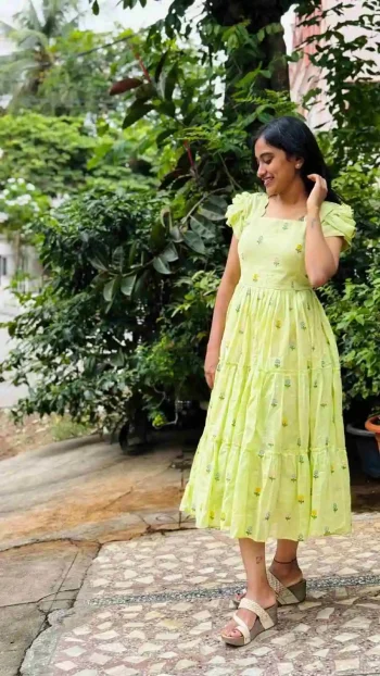 FANCY COTTON EMBROIDERY WORK ONE PIECE LEMON
