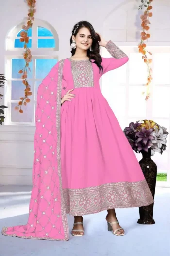 FANCY GEORGETTE CHAIN WORK GOWN WITH DUPATTA PEACH