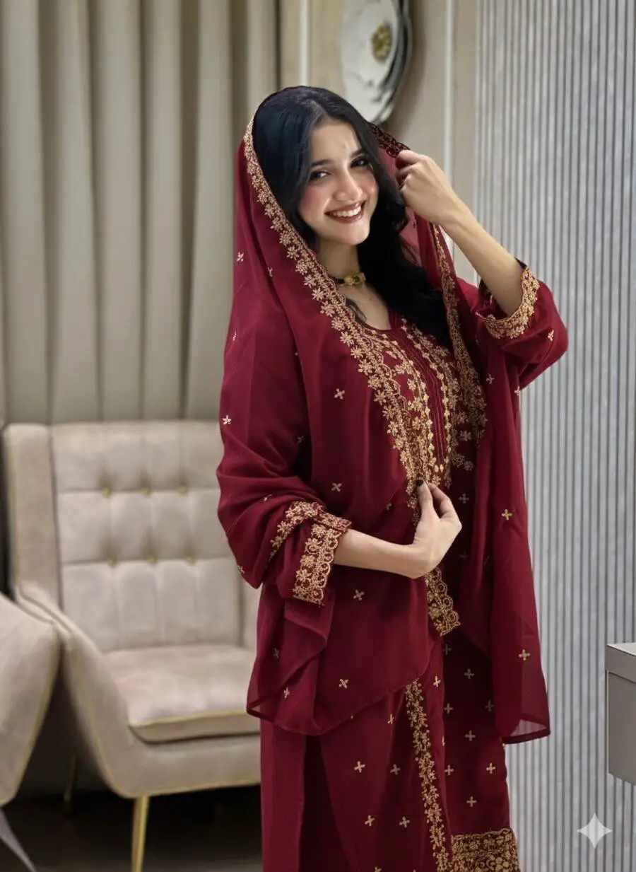 2FANCY GEORGETTE EMBROIDERY SEQUENCE WORK TOP BOTTOM WITH DUPATTA FESTIVE WEAR WHOLESALE PRICE ETHNIC GARMENT (14)