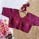 FANCY GEORGETTE SEQUENCE WORK  STITCHED BLOUSE WINE