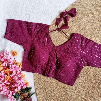 FANCY GEORGETTE SEQUENCE WORK  STITCHED BLOUSE WINE