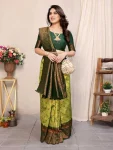 2FANCY KANJIVARAM SILK RICH PALLU & JACQUARD WORK SAREE WITH UNSTITCHED BLOUSE FESTIVE WEAR WHOLESALE PRICE ETHNIC GARMENT (13)