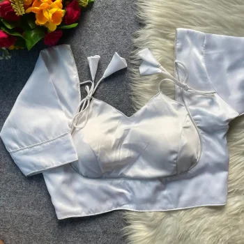 FANCY MALAI SATIN PLAIN STITCHED BLOUSE WHITE