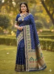 FANCY PAITHANI SILK ZARI WEAVING WORK SAREE WITH UNSTITCHED BLOUSE BLUE