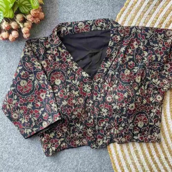 FANCY PURE COTTON AJRAKH PRINT WORK STITCHED BLOUSE BLACK