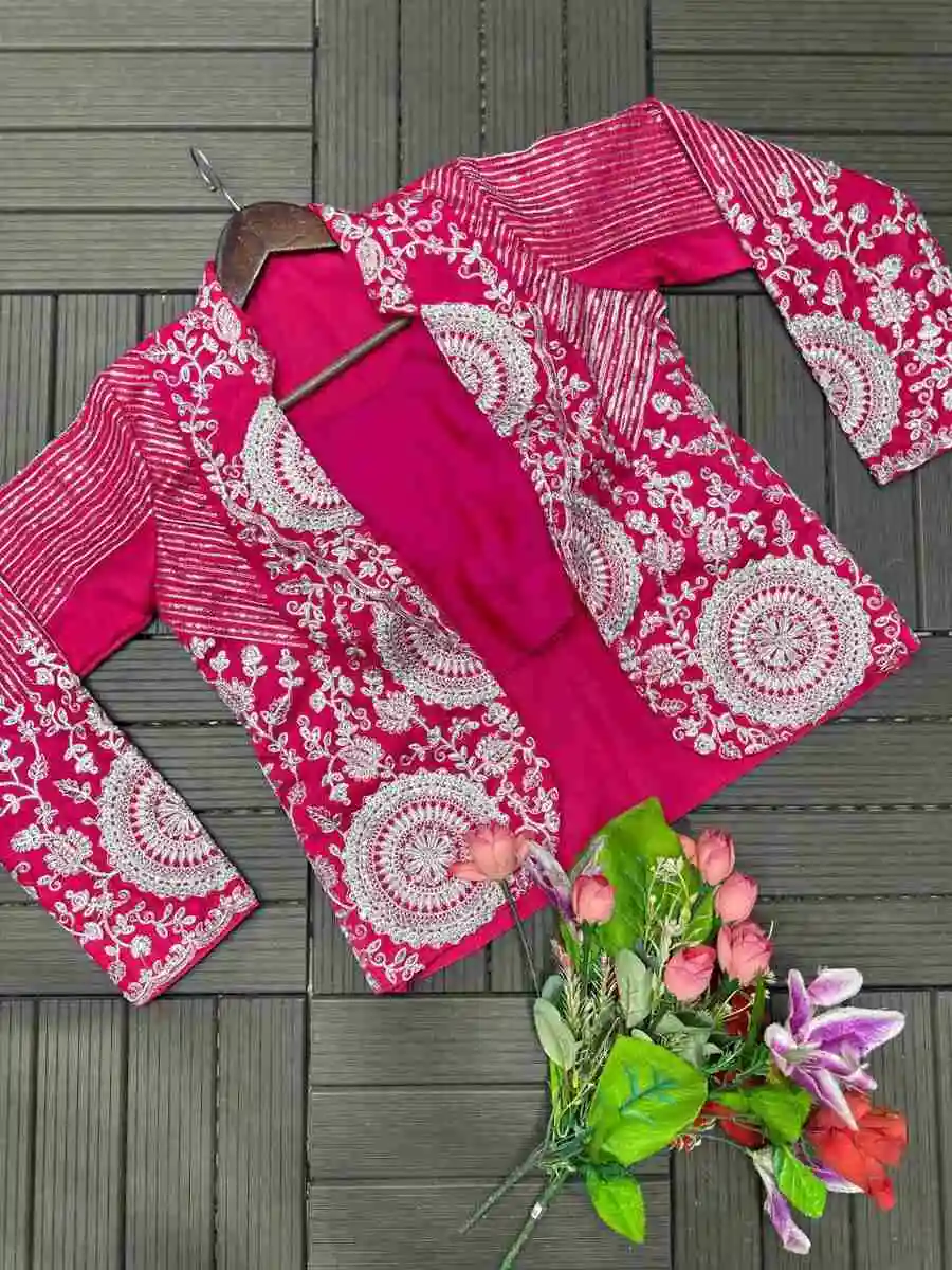 2FANCY RANGOLI SILK EMBROIDERY SEQUENCE CODING WORK READY TO WEAR SAREE BLOUSE WITH KOTI PARTY WEAR WHOLESALE PRICE ETHNIC GARMENT (12)