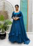 FANCY SPACE SILK SEQUENCE EMBROIDERY WORK LEHENGA BLOUSE WITH EXTRA FRILLS AND DUPATTA TEAL