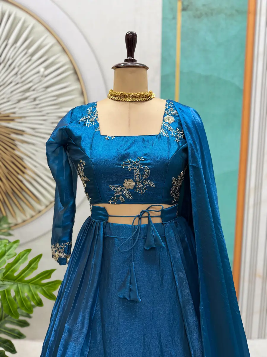 2FANCY SPACE SILK SEQUENCE EMBROIDERY WORK LEHENGA BLOUSE WITH EXTRA FRILLS AND DUPATTA PARTY WEAR WHOLESALE PRICE ETHNIC GARMENT (33)