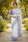 FANCY TABBY ORGANZA THREAD WORK AND ARCO BORDER WORK SAREE WITH UNSTITCHED BLOUSE LAVENDER