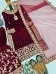 2FANCY VELVET EMBROIDERY CHAIN SEQUENCE WORK WITH RIVET MOTI HAND WORK TOP SHARARA WITH DUPATTA WEDDING WEAR WHOLESALE PRICE ETHNIC GARMENT (2)