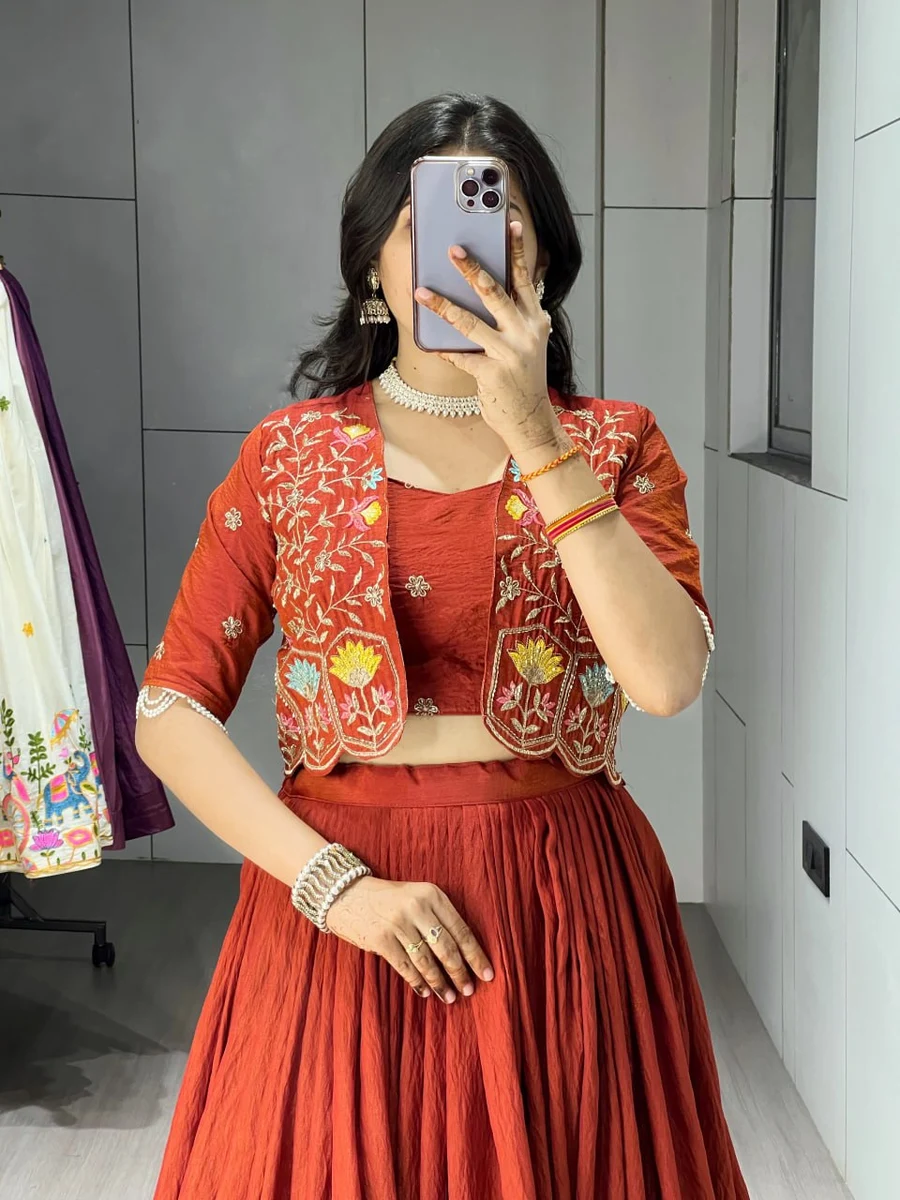 2FANCY VICHITRA PLAIN WITH PLEATING WORK LEHENGA WITH EMBROIDERED BLOUSE AND KOTI PARTY WEAR WHOLESALE PRICE ETHNIC GARMENT (31)