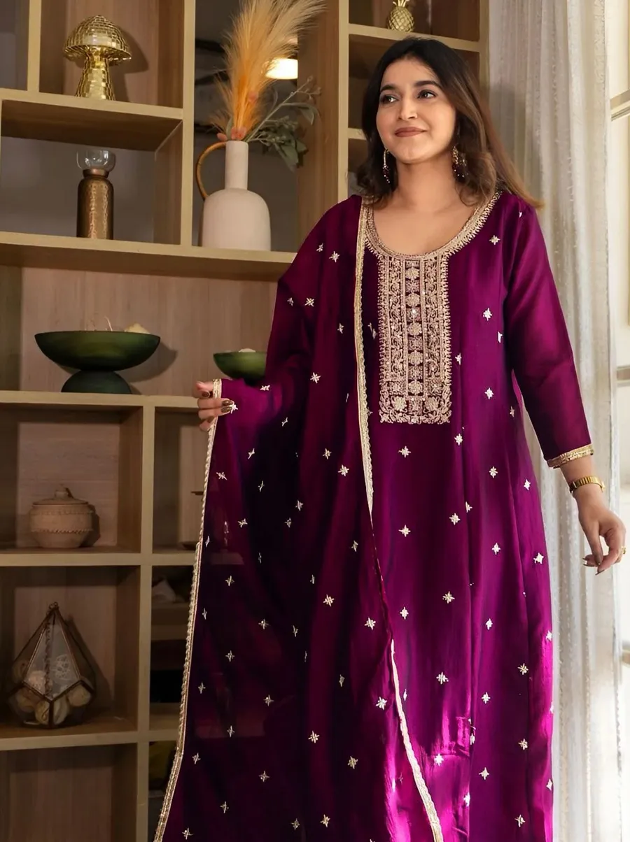 2FANCY VICHITRA SILK EMBROIDERY WORK TOP BOTTOM WITH DUPATTA FESTIVE WEAR WHOLESALE PRICE ETHNIC GARMENT (21)