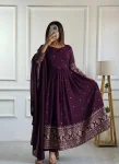 LATEST VICHITRA SILK EMBROIDERY SEQUENCE WORK GOWN BOTTOM WITH DUPATTA  PURPLE