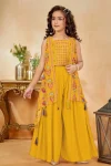 MODERN CREPE EMBROIDERY WORK KID'S BLOUSE KOTI WITH PALAZZO SET YELLOW