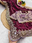 2MODERN FENDY SATIN EMBROIDERY SEQUENCE WORK HEAVY BORDER WITH BUTTI WORK SAREE WITH STITCHED BLOUSE WEDDING WEAR WHOLESALE PRICE ETHNIC GARMENT (9)