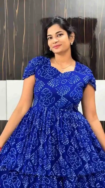 MODERN GEORGETTE FLORAL PRINTED WORK ONE PIECE DRESS BLUE