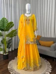 MODERN GEORGETTE THREAD WITH SEQUENCE WORK TOP PALAZZO WITH DUPATTA YELLOW