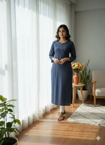 MODERN KATHA COTTON BEAUTIFUL PATTERN WORK KURTI BLUE