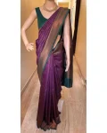 MODERN LICHI SILK BANARASI WEAVING WORK SAREE WITH UNSTITCHED BLOUSE PURPLE