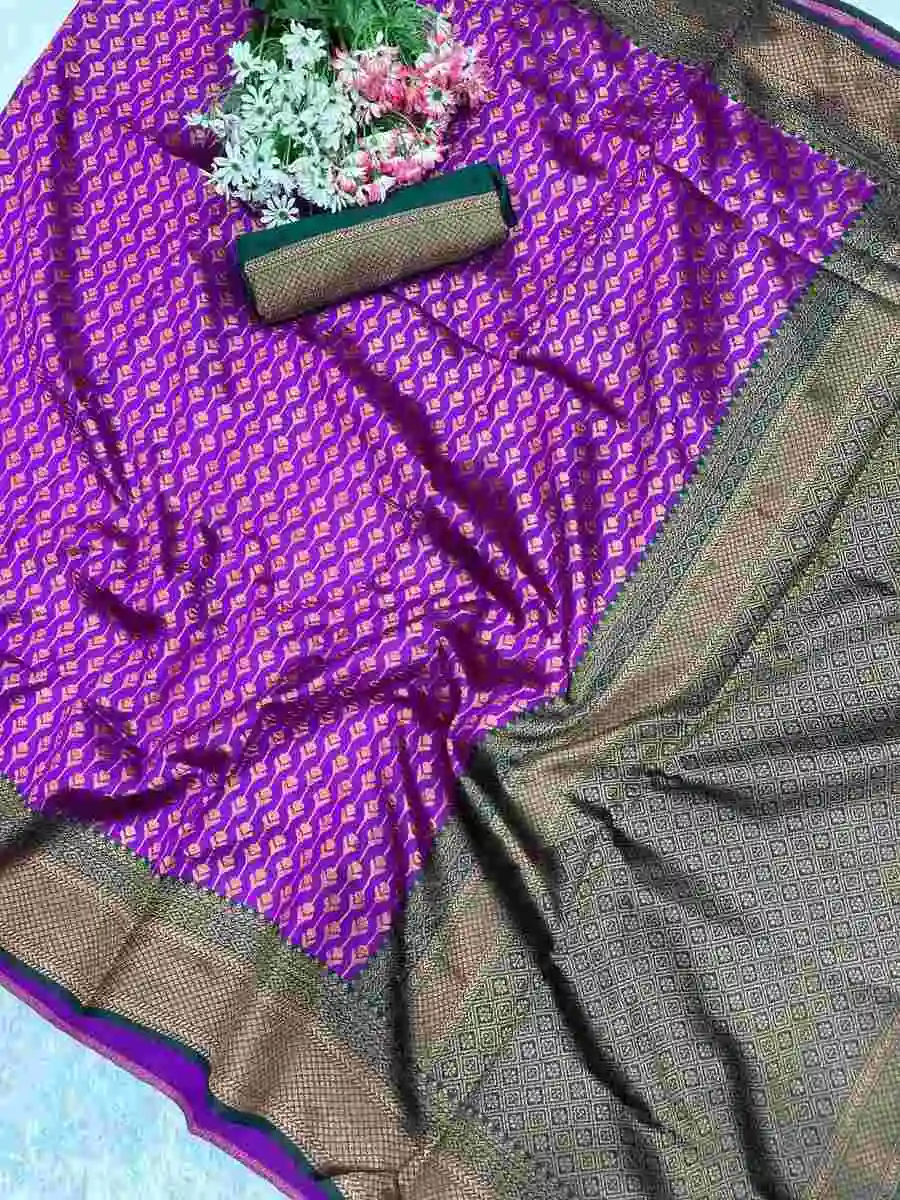 2MODERN LICHI SILK BANARASI WEAVING WORK SAREE WITH UNSTITCHED BLOUSE FESTIVE WEAR WHOLESALE PRICE ETHNIC GARMENT (24)