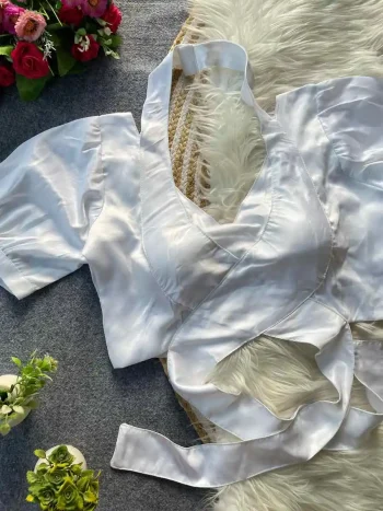 MODERN MALAI SATIN PLAIN STITCHED BLOUSE WHITE