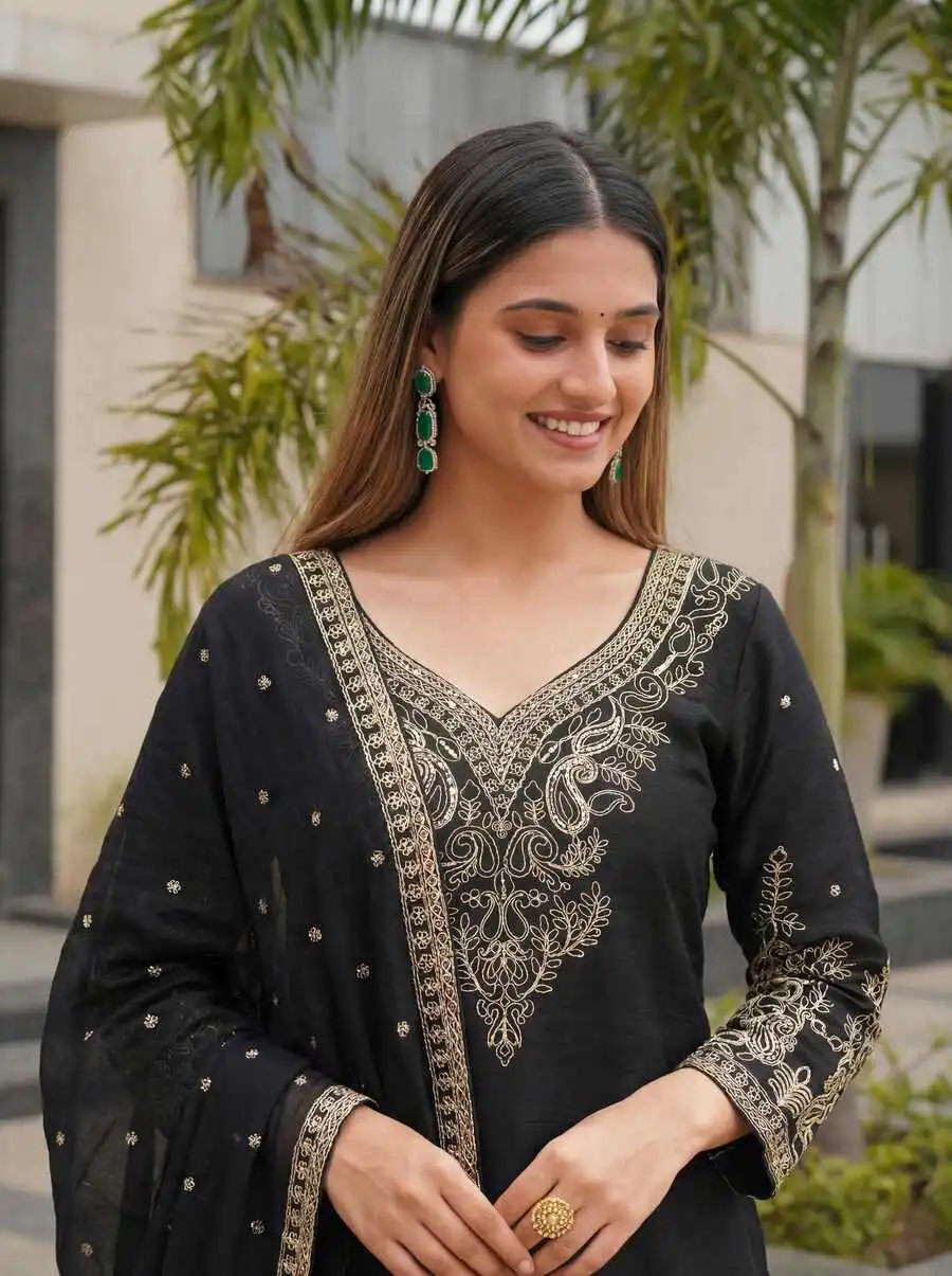 2NEW ARRIVAL CHINON SILK EMBROIDERY SEQUENCE CODING ZARI WORK TOP PALAZZO WITH DUPATTA FESTIVE WEAR WHOLESALE PRICE ETHNIC GARMENT (13)