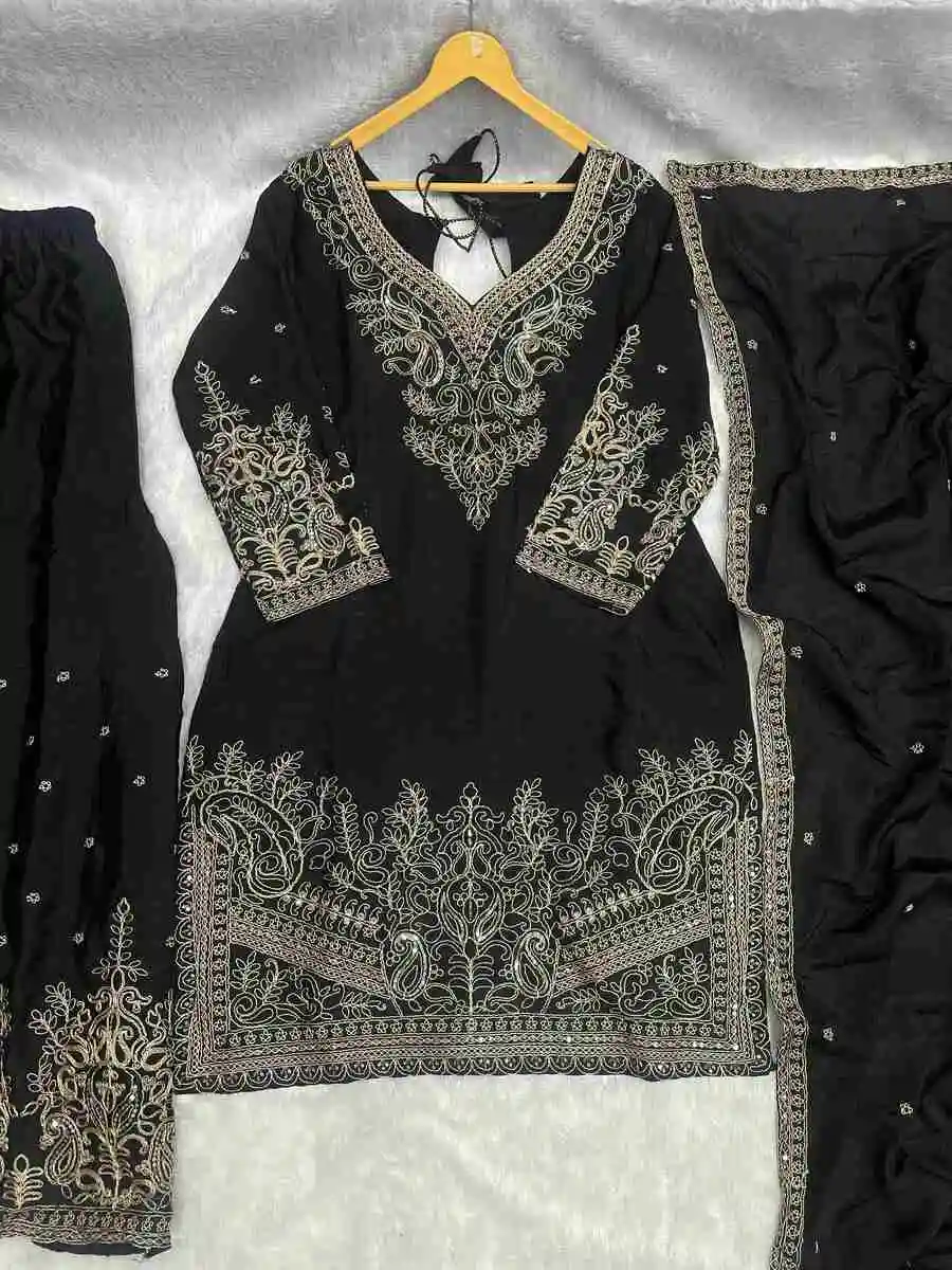 2NEW ARRIVAL CHINON SILK EMBROIDERY SEQUENCE CODING ZARI WORK TOP PALAZZO WITH DUPATTA FESTIVE WEAR WHOLESALE PRICE ETHNIC GARMENT (16)