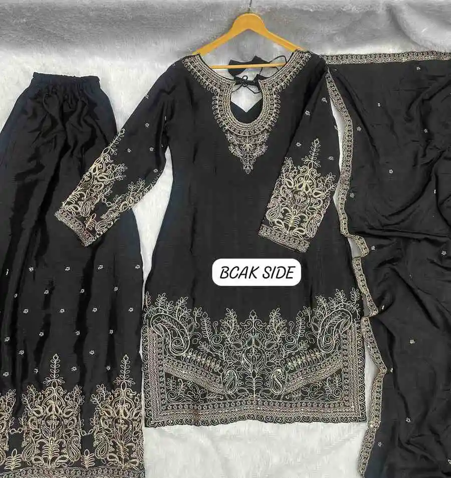 2NEW ARRIVAL CHINON SILK EMBROIDERY SEQUENCE CODING ZARI WORK TOP PALAZZO WITH DUPATTA FESTIVE WEAR WHOLESALE PRICE ETHNIC GARMENT (20)