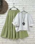 NEW ARRIVAL RAYON PLAIN TOP WITH LAYER SKIRT PISTA AND WHITE