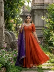 NEW ARRIVAL VICHITRA SILK MAGGAM HAND WORK GOWN WITH DUPATTA ORANGE