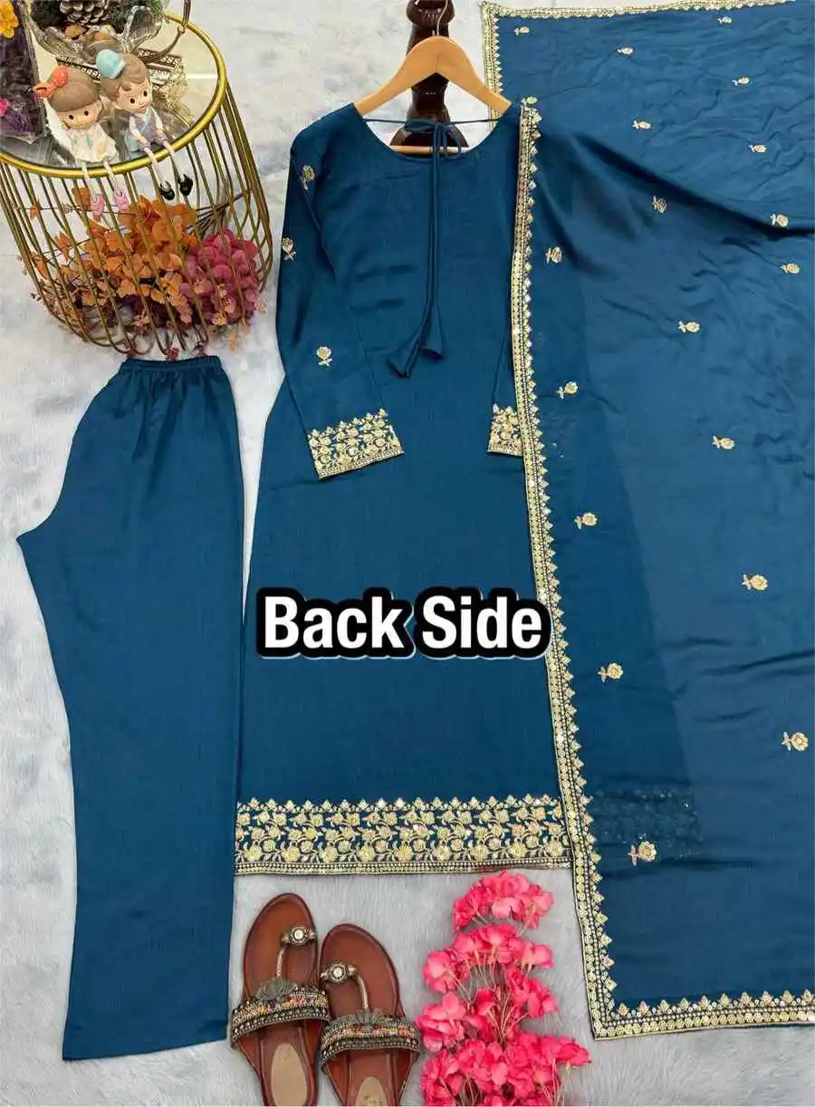 2RICH LOOK CHINON SILK EMBROIDERY SEQUENCE WORK WITH RIVET MOTI WORK TOP BOTTOM WITH DUPATTA FESTIVE WEAR WHOLESALE PRICE ETHNIC GARMENT (11)