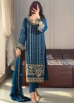 RICH LOOK CHINON SILK EMBROIDERY SEQUENCE WORK WITH RIVET MOTI WORK TOP BOTTOM WITH DUPATTA TEAL