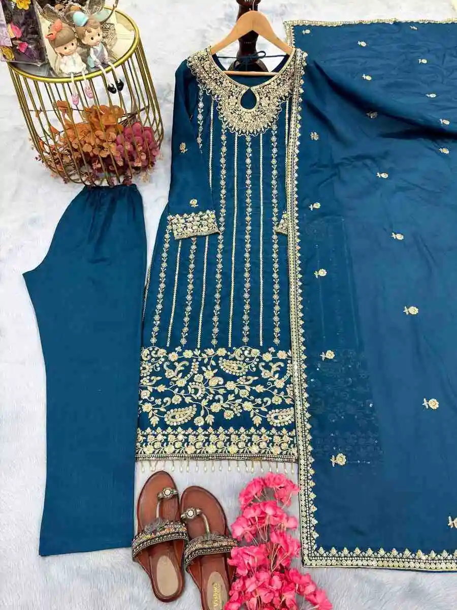 2RICH LOOK CHINON SILK EMBROIDERY SEQUENCE WORK WITH RIVET MOTI WORK TOP BOTTOM WITH DUPATTA FESTIVE WEAR WHOLESALE PRICE ETHNIC GARMENT (14)