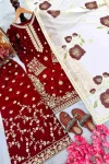 2RICH LOOK FENDY SILK EMBROIDERY SEQUENCE WORK WITH RIVET MOTI WORK TOP PALAZZO WITH DUPATTA FESTIVE WEAR WHOLESALE PRICE ETHNIC GARMENT (9)