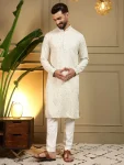 2RICH LOOK KHADI COTTON EMBROIDERY MIRROR WORK MEN’S KURTA PAYJAMA FESTIVE WEAR WHOLESALE PRICE ETHNIC GARMENT (12)