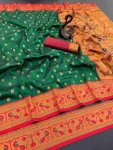 RICH LOOK PAITHANI SILK ZARI WEAVING WORK SAREE WITH UNSTITCHED BLOUSE GREEN