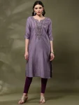 RICH LOOK RAYON EMBROIDERY WORK ONLY KURTI LAVENDER