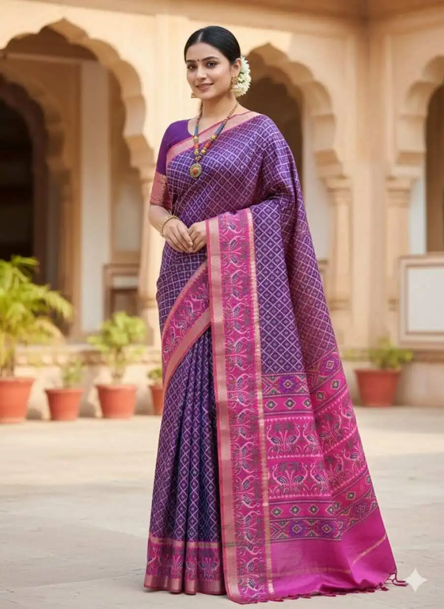 2RICH LOOK SILK PATOLA PRINT DESIGN WITH GADWAL BORDER WORK SAREE WITH UNSTITCHED BLOUSE FESTIVE WEAR WHOLESALE PRICE ETHNIC GARMENT (10)