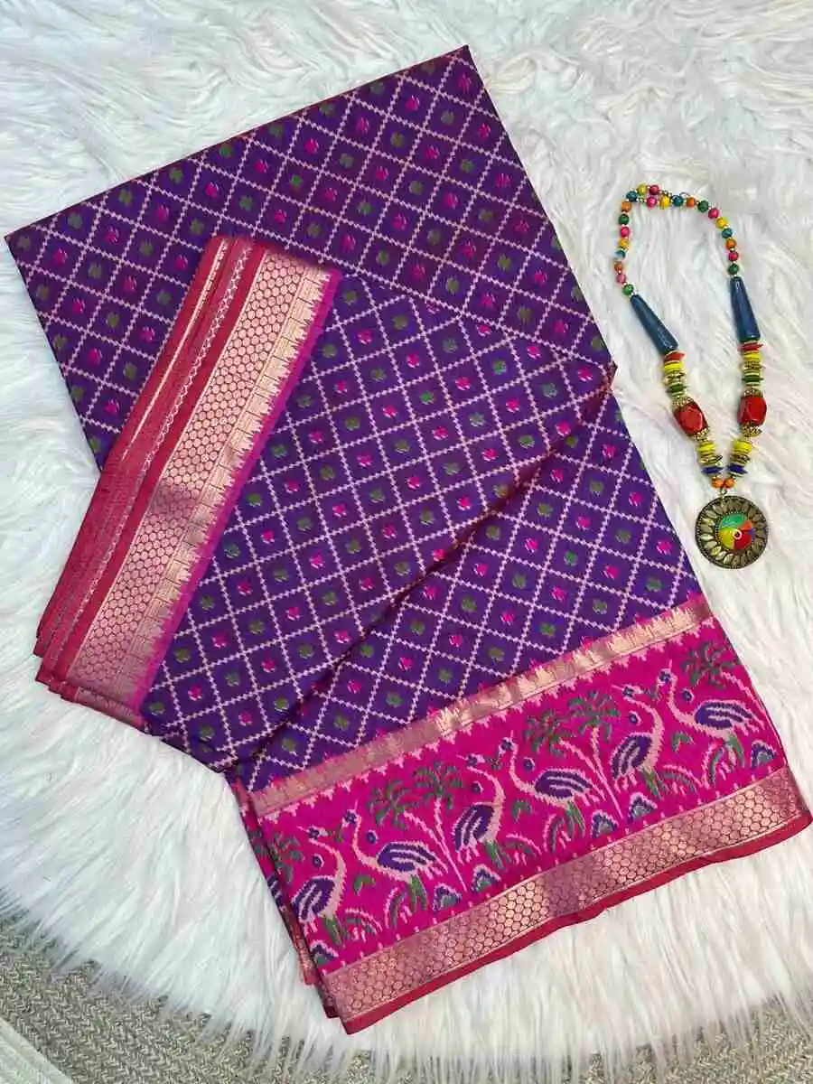 2RICH LOOK SILK PATOLA PRINT DESIGN WITH GADWAL BORDER WORK SAREE WITH UNSTITCHED BLOUSE FESTIVE WEAR WHOLESALE PRICE ETHNIC GARMENT (9)