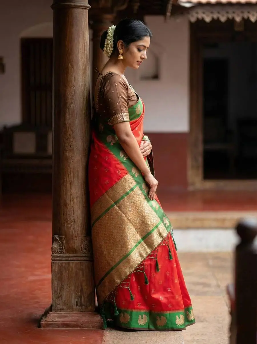 2RICH LOOK SOFT SILK ZARI WORK COPPER & SILVER FANCY BUTTI WITH SATIN BORDER WORK SAREE WITH UNSTITCHED BLOUSE FESTIVE WEAR WHOLESALE PRICE ETHNIC GARMENT (27).jpg.webp