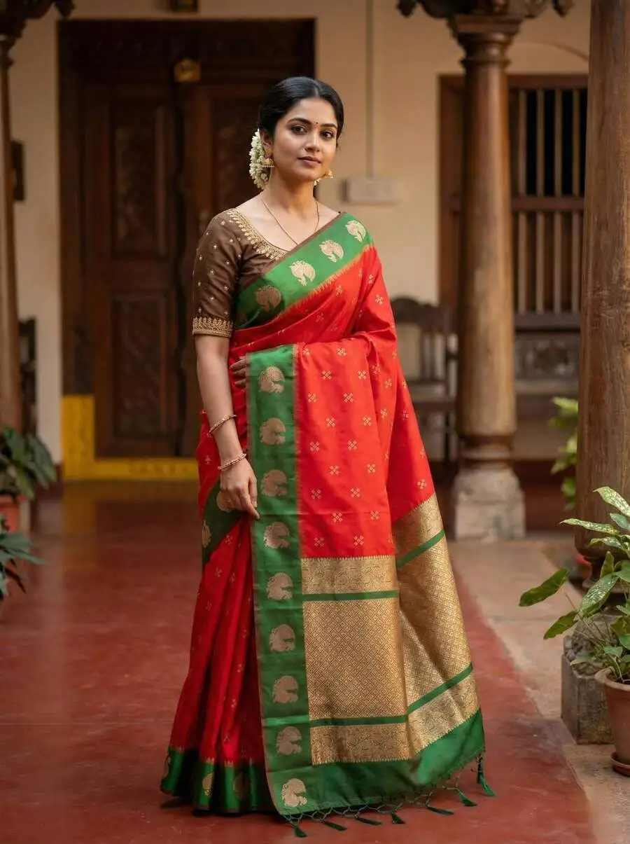 2RICH LOOK SOFT SILK ZARI WORK COPPER & SILVER FANCY BUTTI WITH SATIN BORDER WORK SAREE WITH UNSTITCHED BLOUSE FESTIVE WEAR WHOLESALE PRICE ETHNIC GARMENT (29).jpg.webp