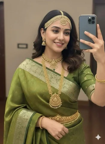 RICH LOOK SPACE SILK ZARI BORDER WEAVING WORK SAREE WITH UNSTITCHED BLOUSE PARROT GREEN