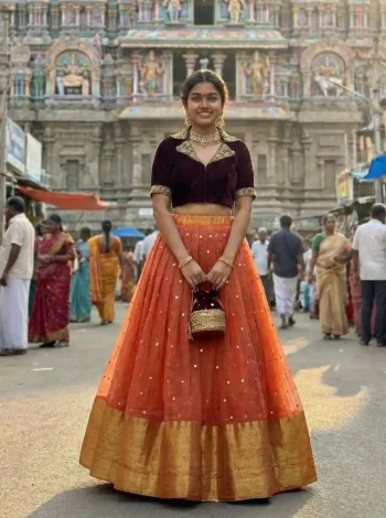 RICH LOOK VELVET AND ORGANZA MAGGAM WORK LEHENGA CHOLI PINK