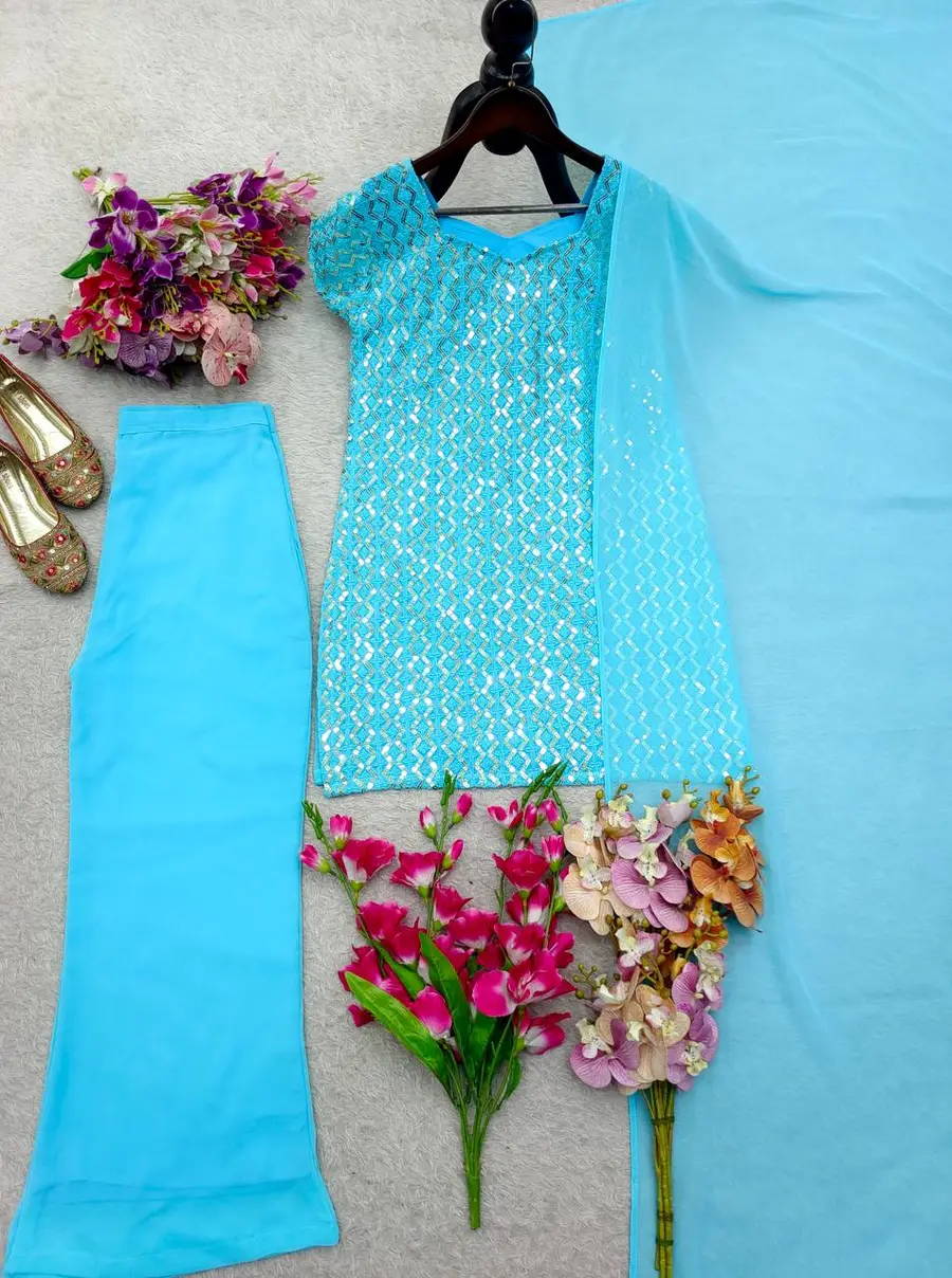 2TRENDING GEORGETTE EMBROIDERY SEQUENCE WORK TOP PALAZZO WITH DUPATTA PARTY WEAR WHOLESALE PRICE ETHNIC GARMENT (19)