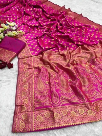 TRENDING LICHI SILK RICH PALLU & JACQUARD WORK SAREE WITH UNSTITCHED BLOUSE PINK