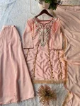 MODERN CHINON SEQUENCE EMBROIDERY WORK GOLDEN COIN LACE WORK TOP PALAZZO SET PEACH