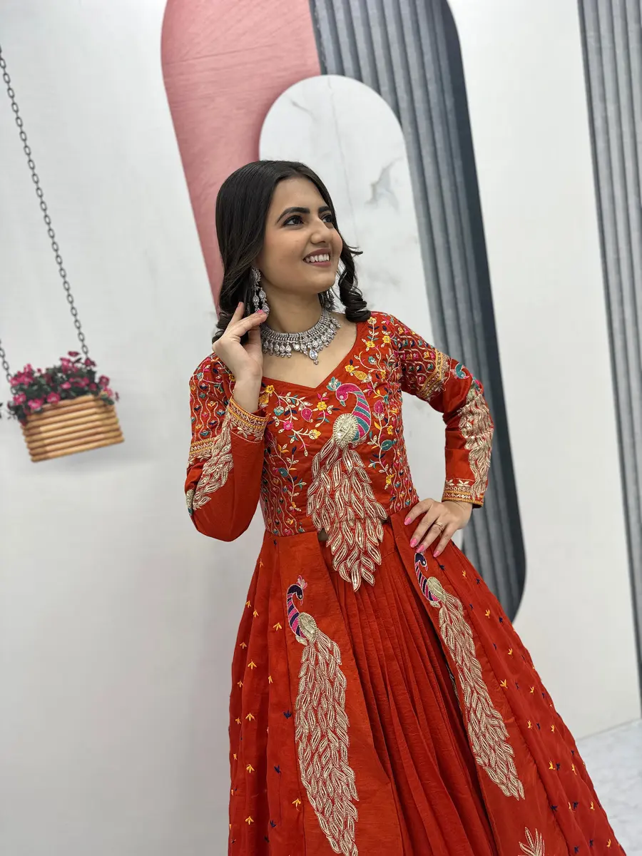 35RICH LOOK VICHITRA SILK THREAD AND SEQUENCE WORK TOP LEHENGA WITH KOTI PARTY WEAR WHOLESALE PRICE ETHNIC GARMENT (21)