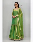 TRENDING FENDY SILK EMBROIDERY CODING WORK FANCY LACE BORDER WITH HAND WORK TOP PALAZZO WITH DUPATTA GREEN